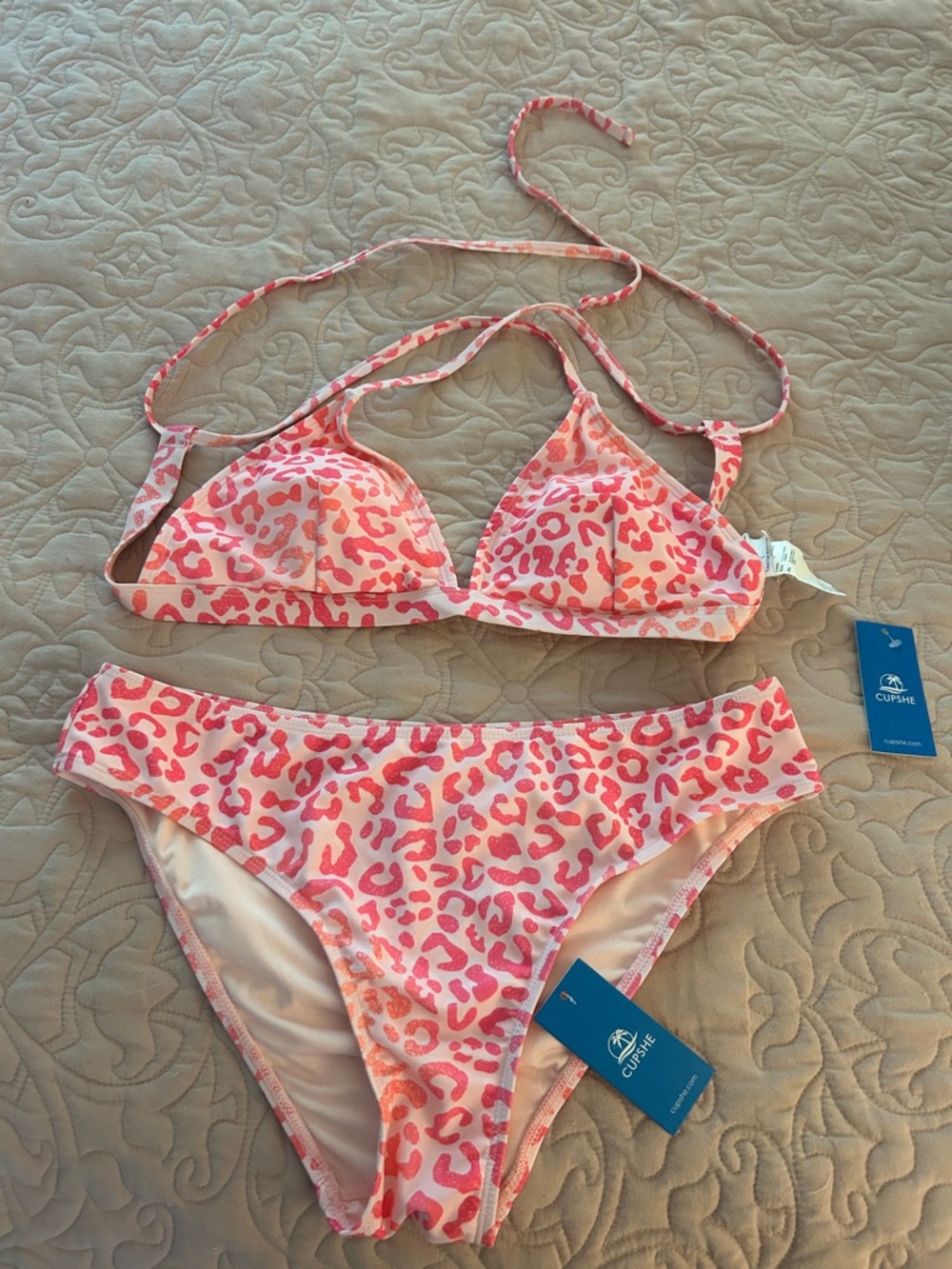 Cupshe Coral and Pink Leopard Print Bikini Set